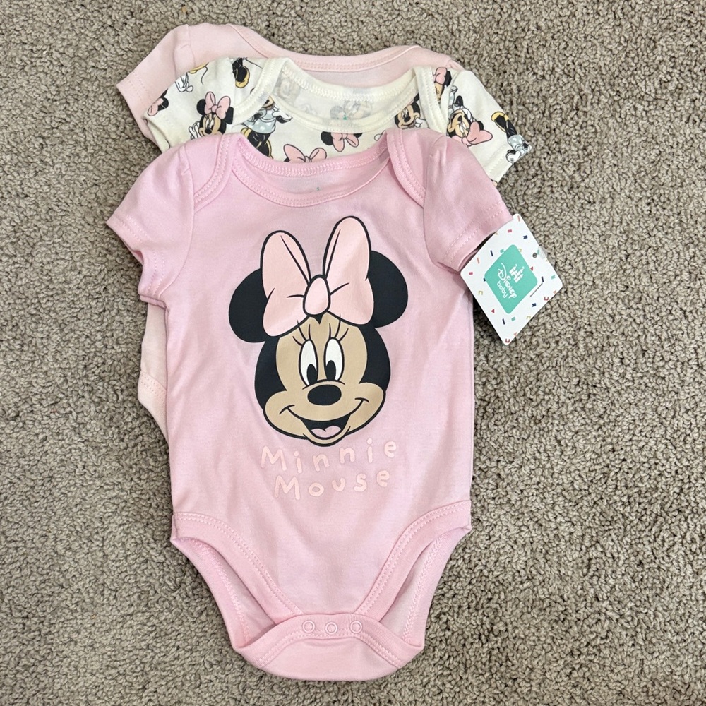 Disney Minnie Mouse Pink and Cream Bodysuit Set NWT